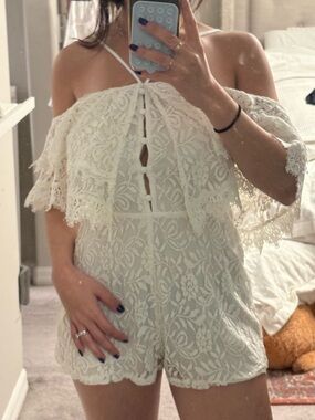 Luxxel White Lace Off-Shoulder Romper
